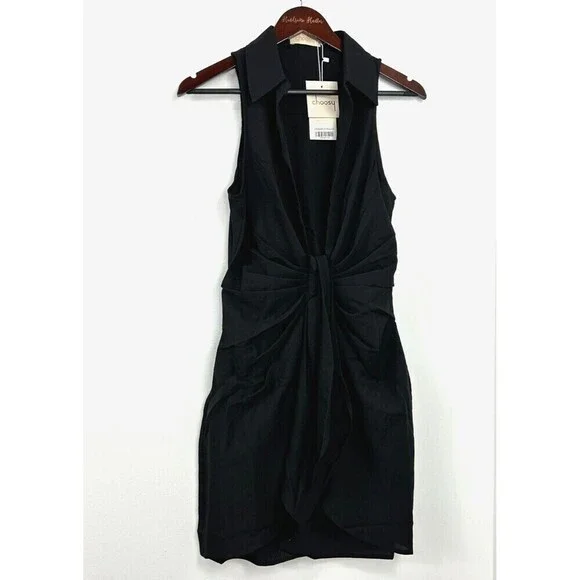 New Choosy St Crosby Plunging Shirt Dress 12 Black Sophie Turner Kim Kardashian - Picture 5 of 10